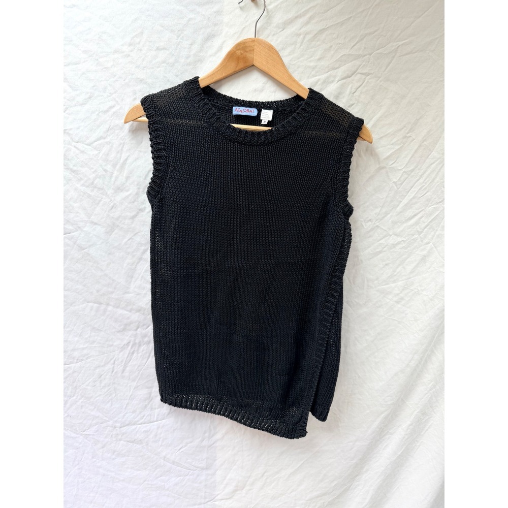 Acrobat Womens Black Linen Blend Open Knit Sleeveless Top Small